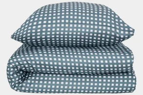 Bambus sengetøj hvid/grålig ternet 140x220